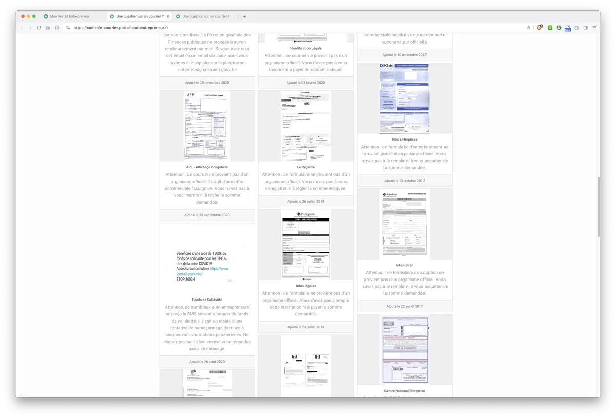 Mon Portail par Portail Auto-Entrepreneur : fonctionnalités chatbot courriers douteux 1
