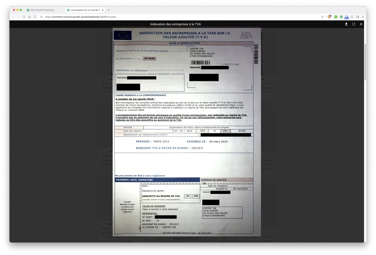 Mon Portail par Portail Auto-Entrepreneur : fonctionnalités chatbot courriers douteux 2