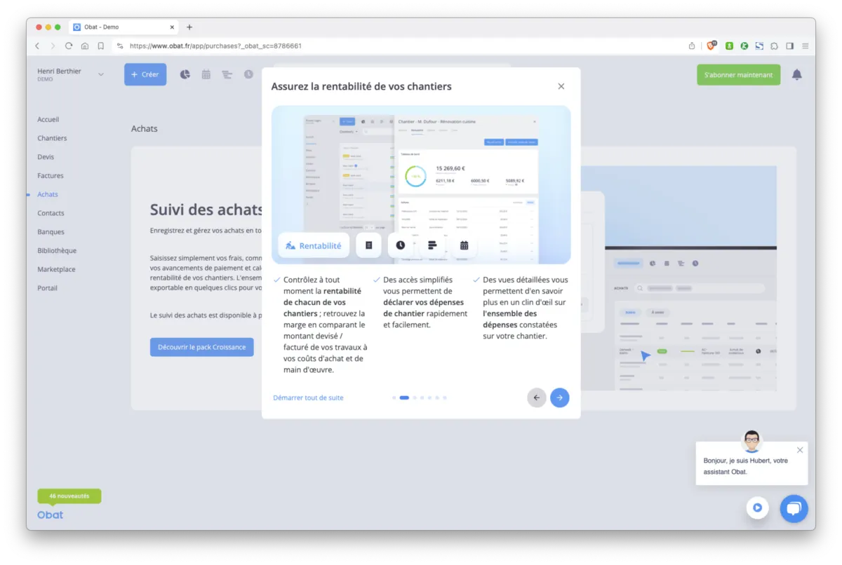 Obat : interface rentabilité chantier Obat : interface rentabilité chantier