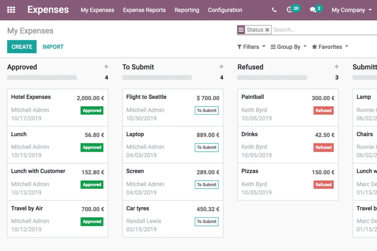 Odoo Expenses : avis des utilisateurs, avantages & inconvénients de ce logiciel de notes de frais / dépenses professionnelles Odoo Expenses : avis des utilisateurs, avantages & inconvénients de ce logiciel de notes de frais / dépenses professionnelles