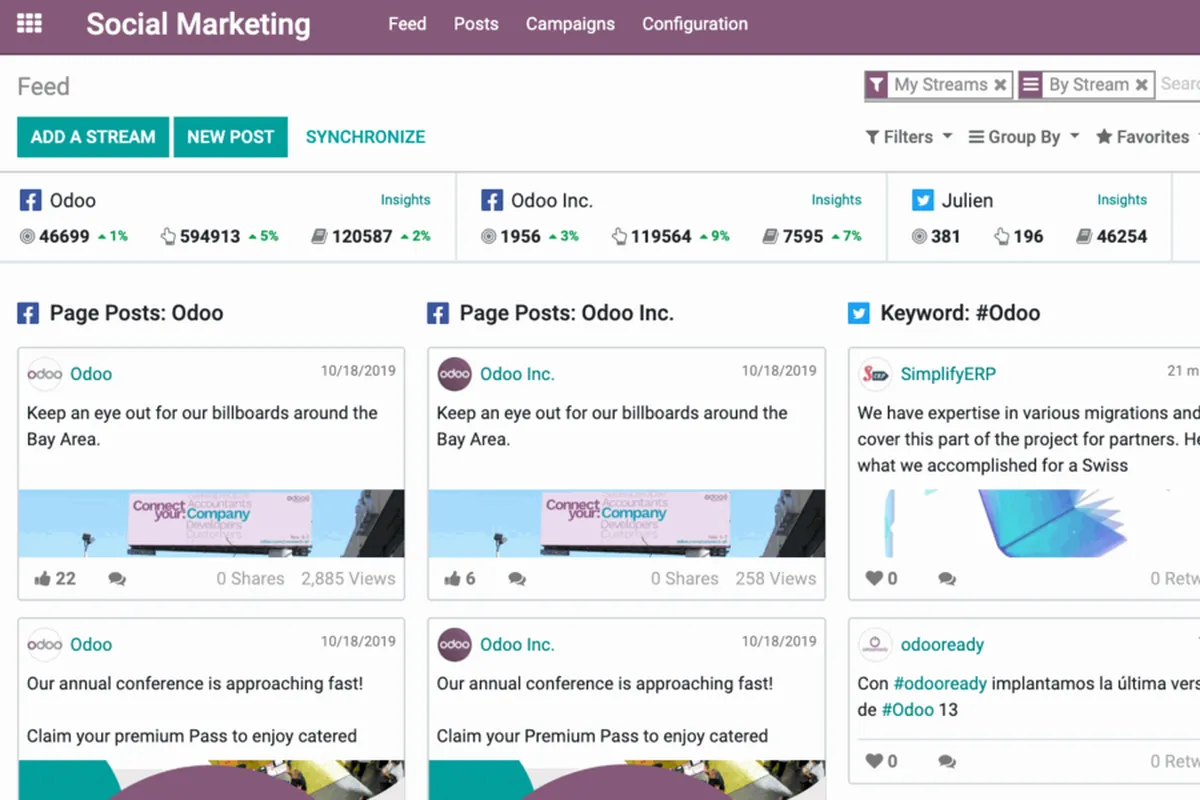 Odoo Social Marketing : avis des utilisateurs, avantages & inconvénients de ce logiciel de gestion des réseaux sociaux Odoo Social Marketing : avis des utilisateurs, avantages & inconvénients de ce logiciel de gestion des réseaux sociaux