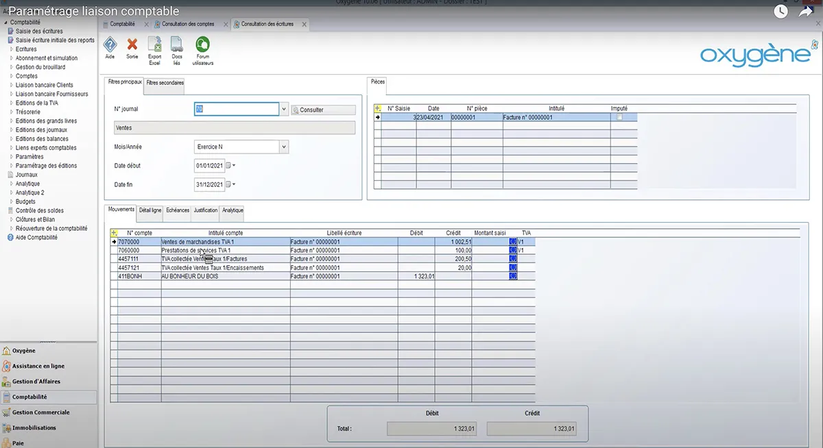 Oxygène Comptabilité : interface écritures
