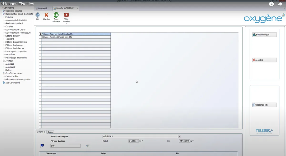 Oxygène Comptabilité : interface liasse fiscale