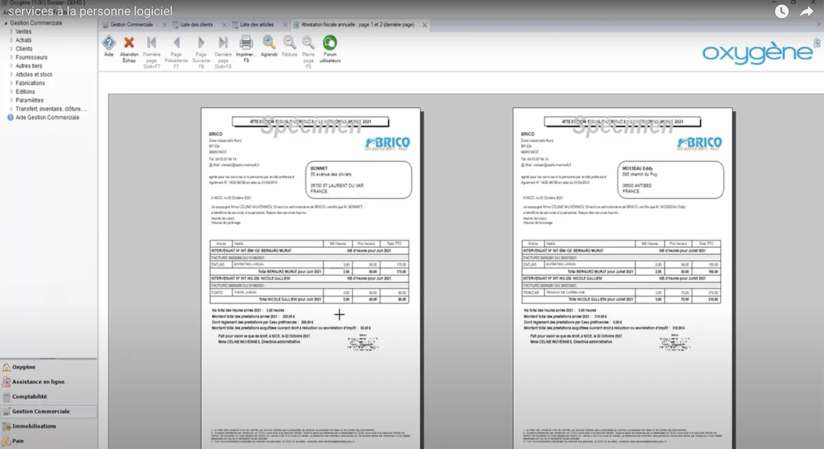 Oxygène Gestion Commerciale : interface attestation fiscale Oxygène Gestion Commerciale : interface attestation fiscale