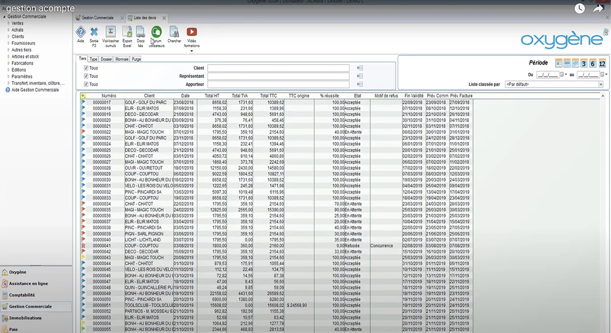 Oxygène Gestion Commerciale : interface devis Oxygène Gestion Commerciale : interface devis