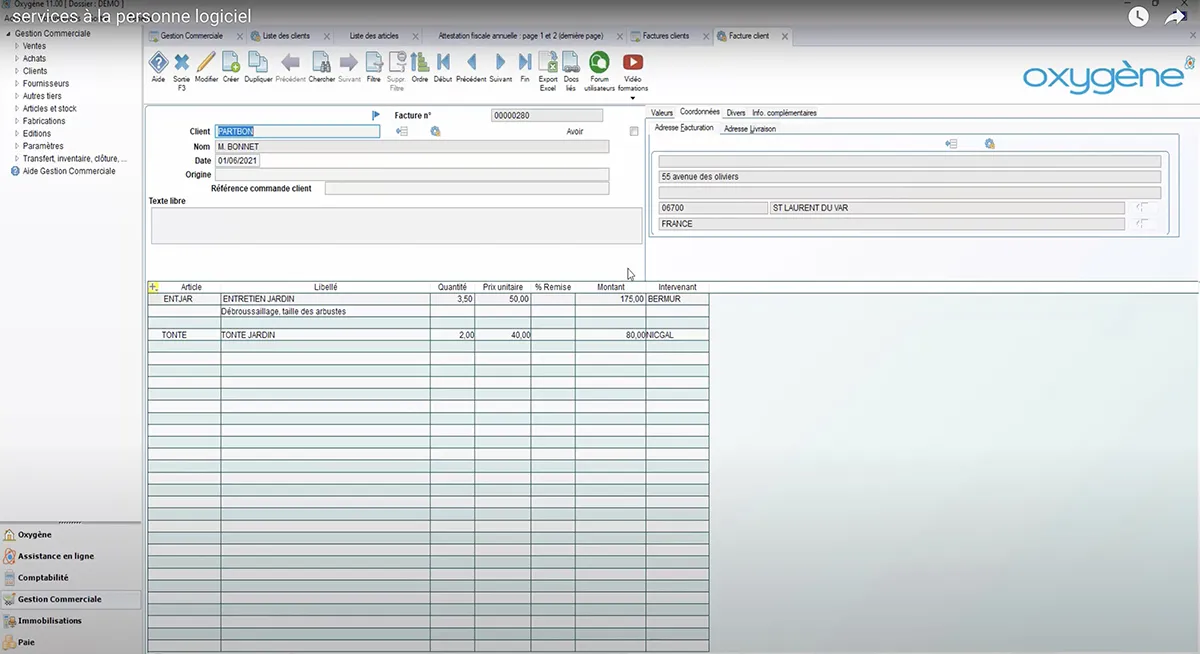 Oxygène Gestion Commerciale : interface édition factures clients Oxygène Gestion Commerciale : interface édition factures clients