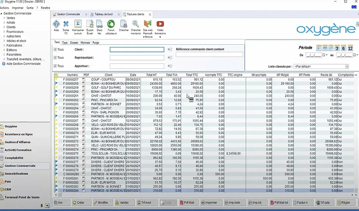Oxygène Gestion Commerciale : interface factures clients Oxygène Gestion Commerciale : interface factures clients