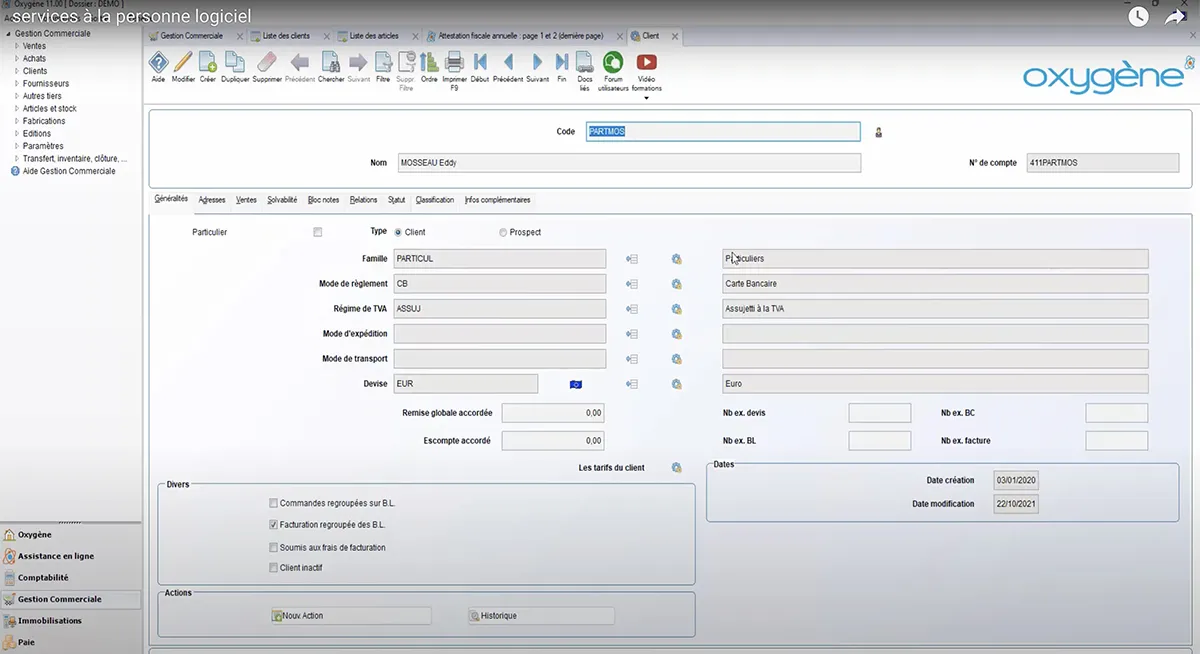 Oxygène Gestion Commerciale : interface fiche clients Oxygène Gestion Commerciale : interface fiche clients