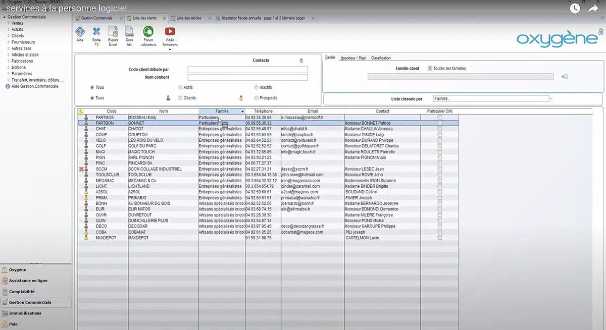 Oxygène Gestion Commerciale : interface liste clients Oxygène Gestion Commerciale : interface liste clients