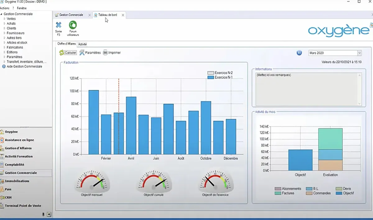 Oxygène Gestion Commerciale : interface tableau de bord Oxygène Gestion Commerciale : interface tableau de bord