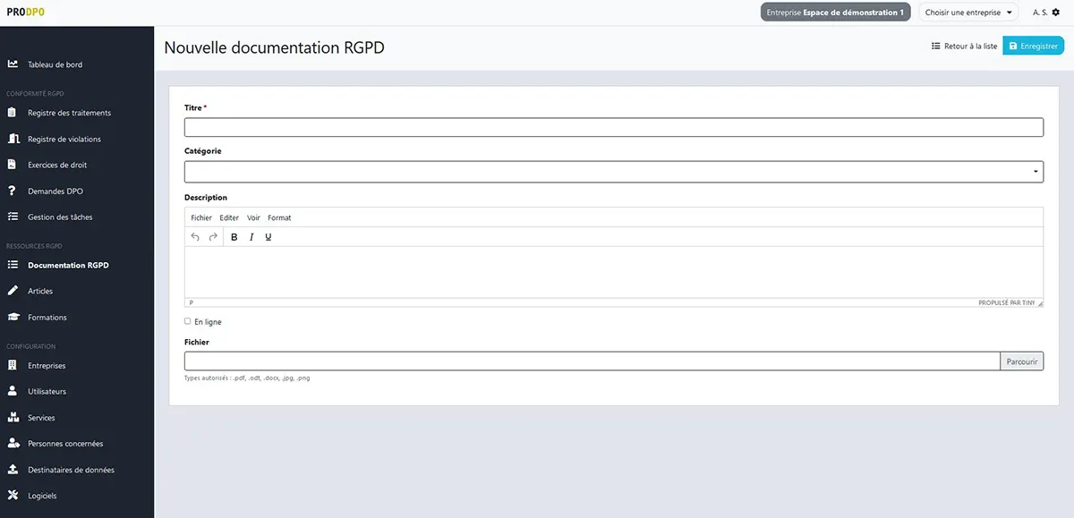 ProDPO : interface documentation RGPD ProDPO : interface documentation RGPD