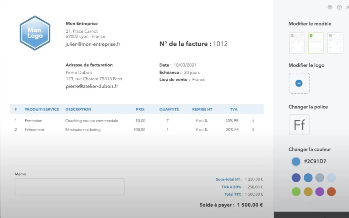 quickbooks interface facture quickbooks interface facture