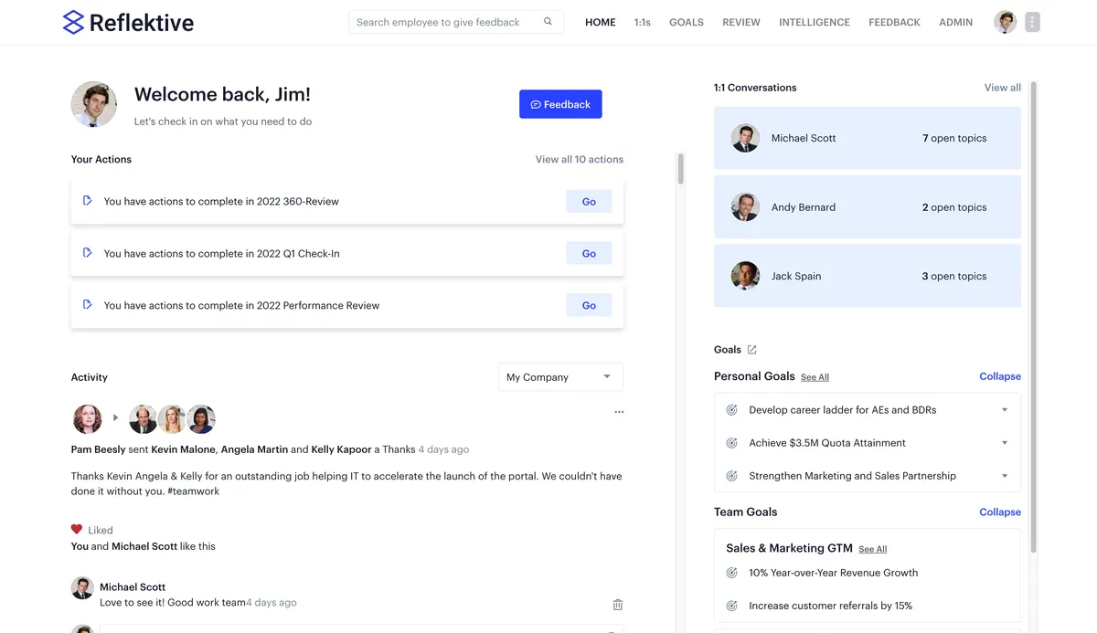 Reflektive : avis des utilisateurs, avantages & inconvénients de ce logiciel d'engagement collaborateur Reflektive : avis des utilisateurs, avantages & inconvénients de ce logiciel d'engagement collaborateur