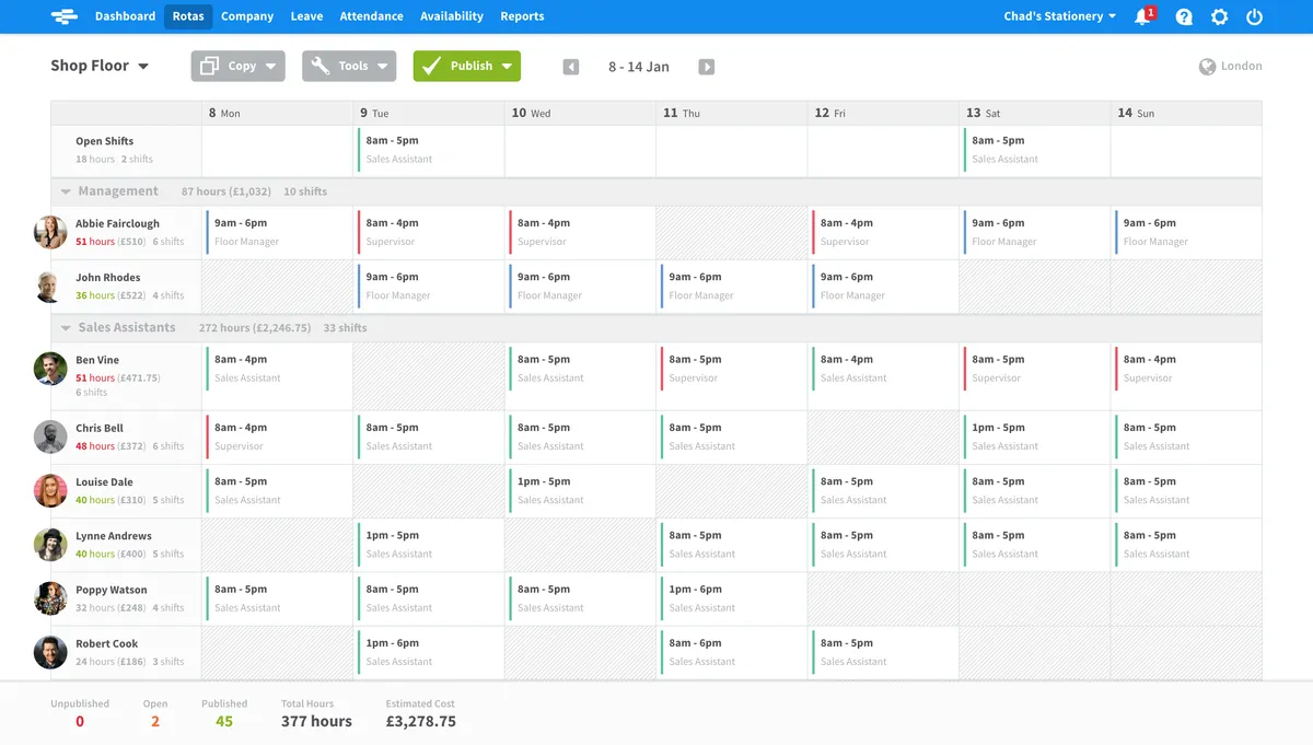 RotaCloud : avis des utilisateurs, avantages & inconvénients de ce logiciel de planning d'équipe RotaCloud : avis des utilisateurs, avantages & inconvénients de ce logiciel de planning d'équipe