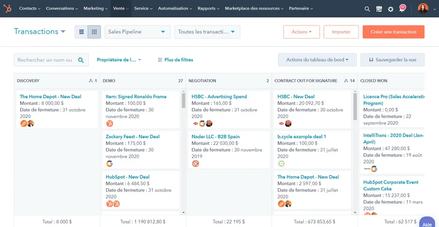 Sales Hub : fonctionnalité pipeline des ventes Sales Hub : fonctionnalité pipeline des ventes
