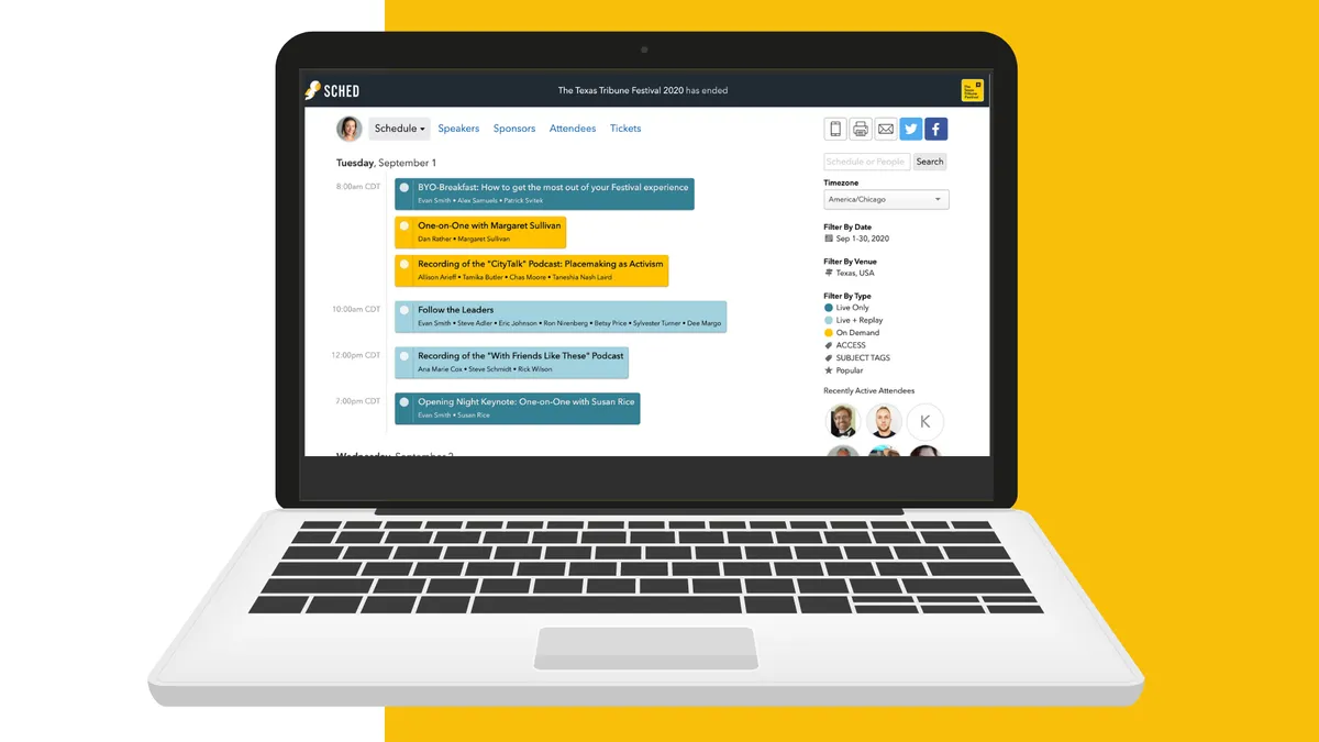 Sched : avis des utilisateurs, avantages & inconvénients de ce logiciel de gestion d'événements Sched : avis des utilisateurs, avantages & inconvénients de ce logiciel de gestion d'événements