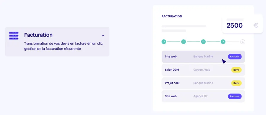Sellsy Facturation & Gestion : fonctionnalités pour gérer et facturer les clients