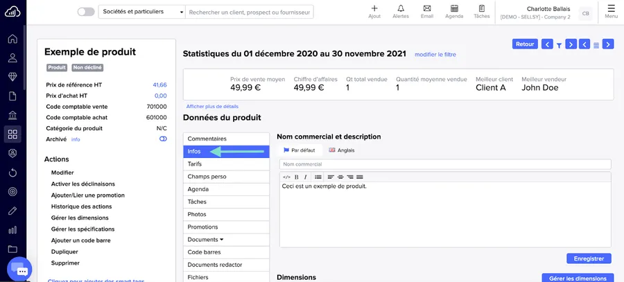 Sellsy Facturation & Gestion : interface catalogue de produits