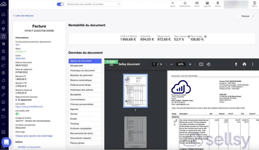 Sellsy Facturation & Gestion : interface créer une facture