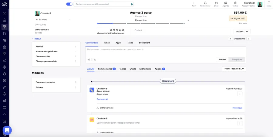 Sellsy : interface gestion taches