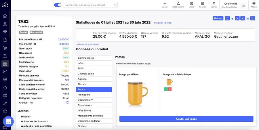 Sellsy : interface statistiques