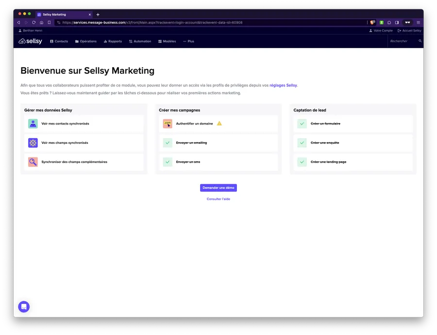 Sellsy Marketing : interface dashboard Sellsy Marketing : interface dashboard