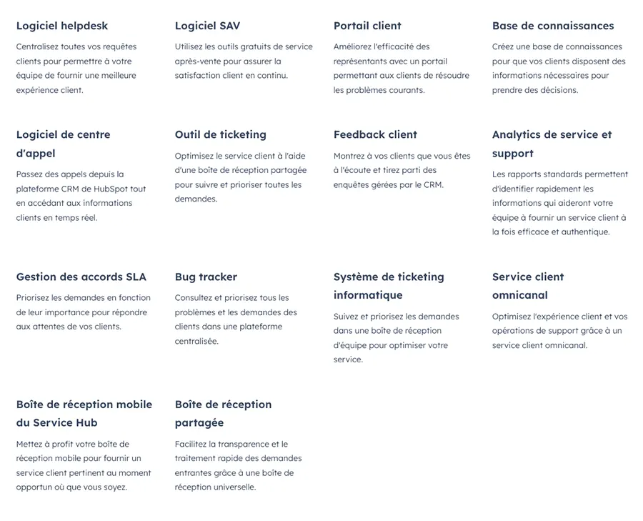 Service Hub : fonctionnalités
