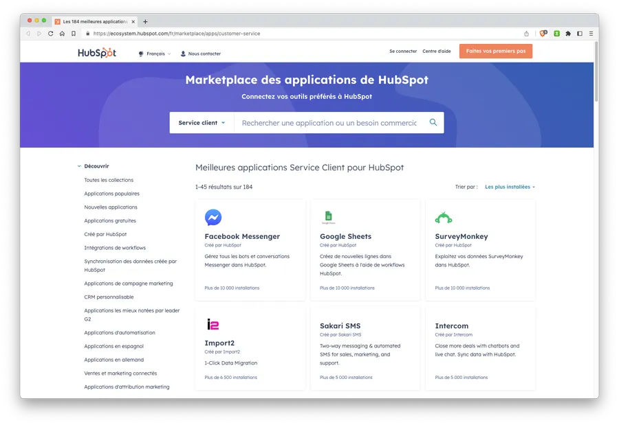 Service Hub : intégrations & API