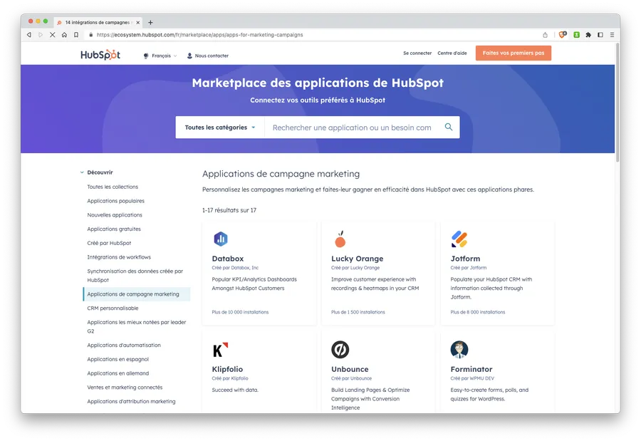 Suite CRM de HubSpot : intégrations & API