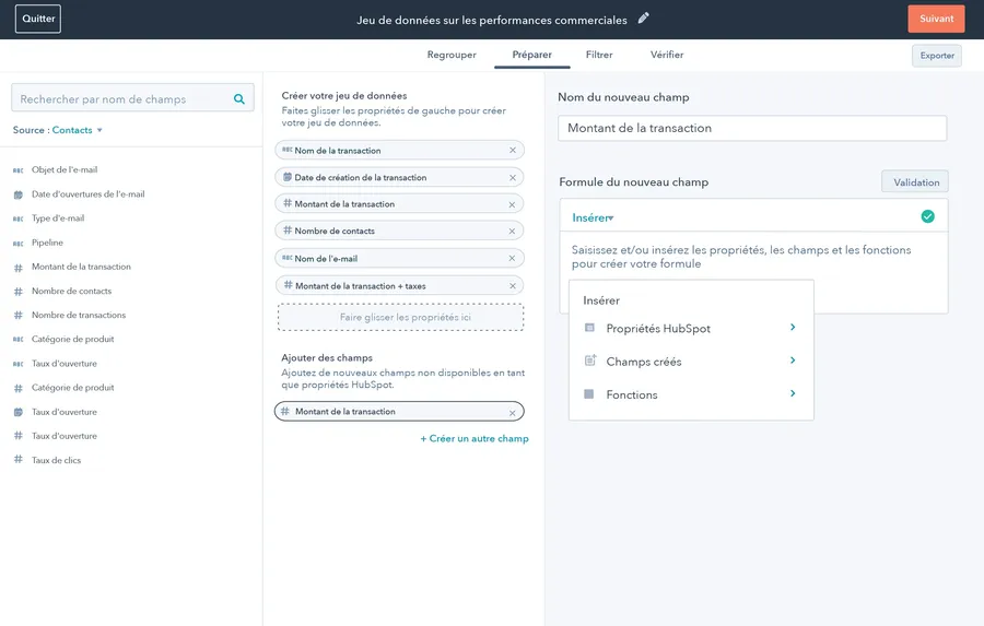Suite CRM de HubSpot : interface Operations Hub : jeux de données