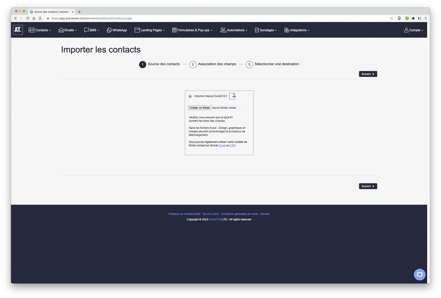 Test d'ActiveTrail : emailing : importer des contacts Test d'ActiveTrail : emailing : importer des contacts
