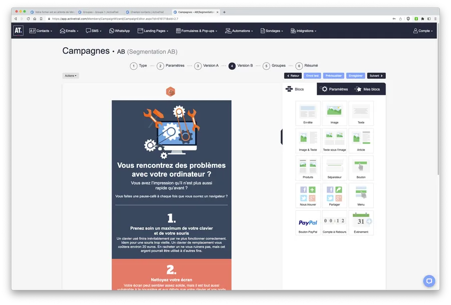 Test d'ActiveTrail : emailing : design d'une campagne en A/B test Test d'ActiveTrail : emailing : design d'une campagne en A/B test