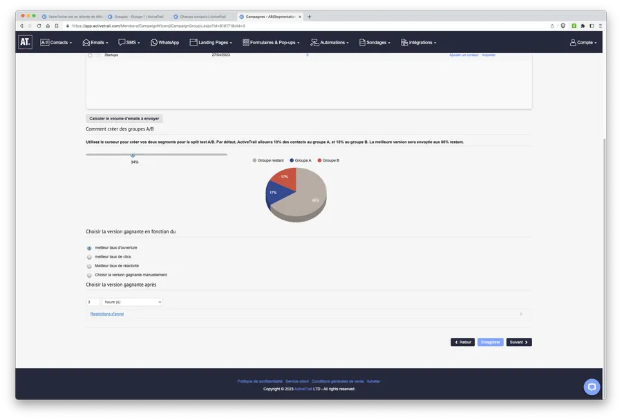 Test d'ActiveTrail : emailing : création de groupes A/B Test d'ActiveTrail : emailing : création de groupes A/B