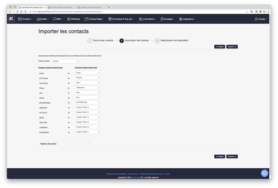 Test d'ActiveTrail : emailing : personnaliser les champs des contacts Test d'ActiveTrail : emailing : personnaliser les champs des contacts