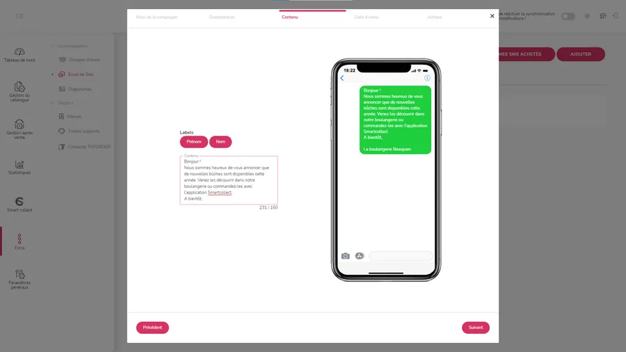 Toporder : interface envoi SMS Toporder : interface envoi SMS