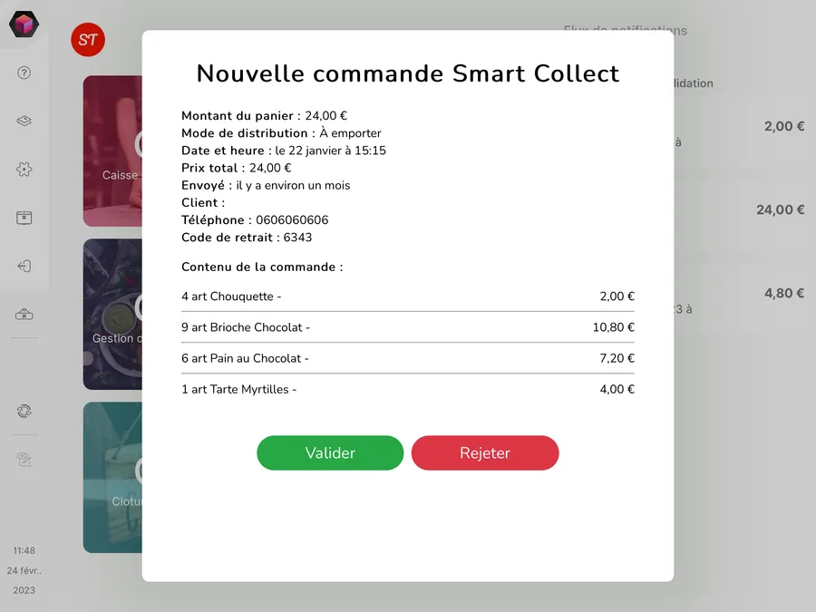 Toporder : interface notification SmartCollect Toporder : interface notification SmartCollect
