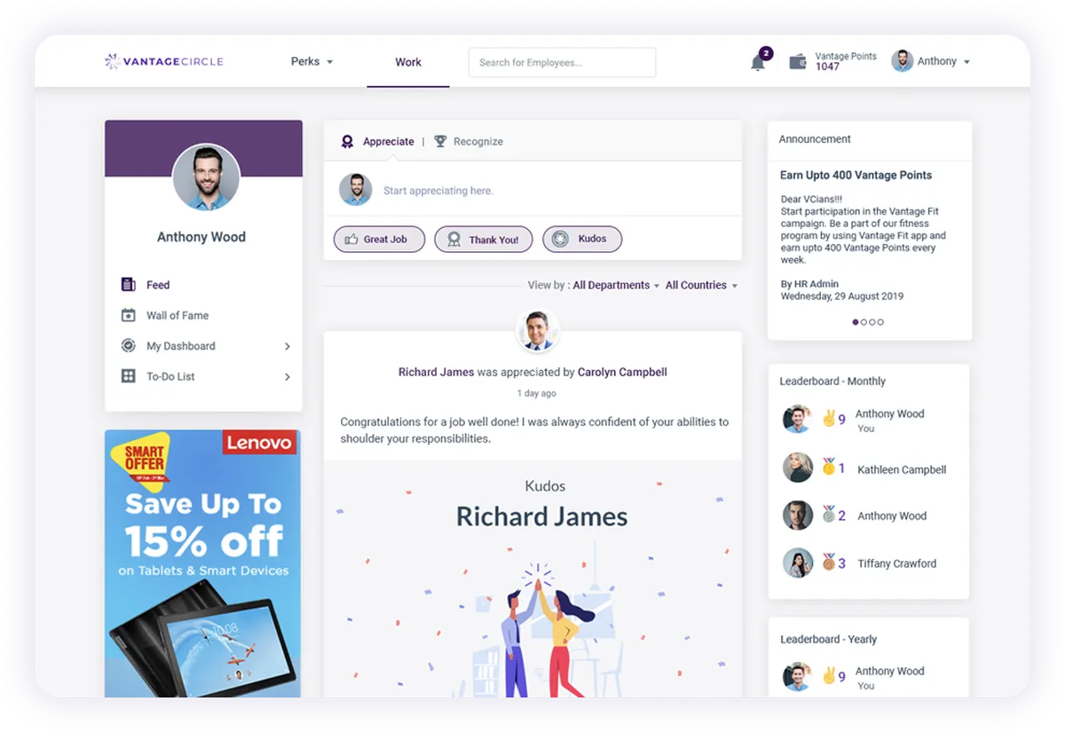 Vantage Circle : avis des utilisateurs, avantages & inconvénients de ce logiciel de reconnaissance des employés