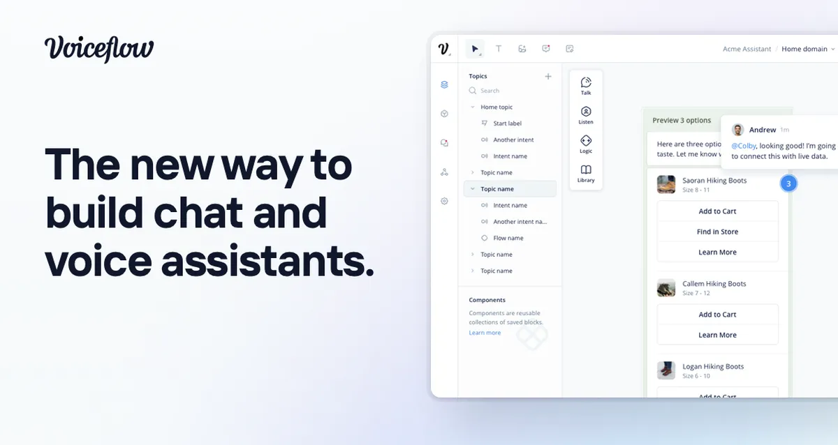 Voiceflow : avis des utilisateurs, avantages & inconvénients de ce logiciel de Chatbot IA / Agent IA Voiceflow : avis des utilisateurs, avantages & inconvénients de ce logiciel de Chatbot IA / Agent IA