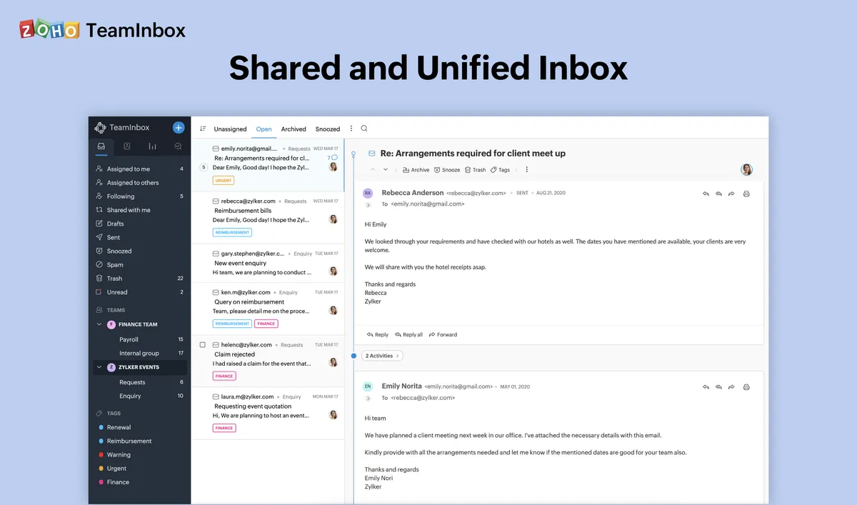 Zoho TeamInBox : avis des utilisateurs, avantages & inconvénients de cette messagerie électronique / Webmail Zoho TeamInBox : avis des utilisateurs, avantages & inconvénients de cette messagerie électronique / Webmail