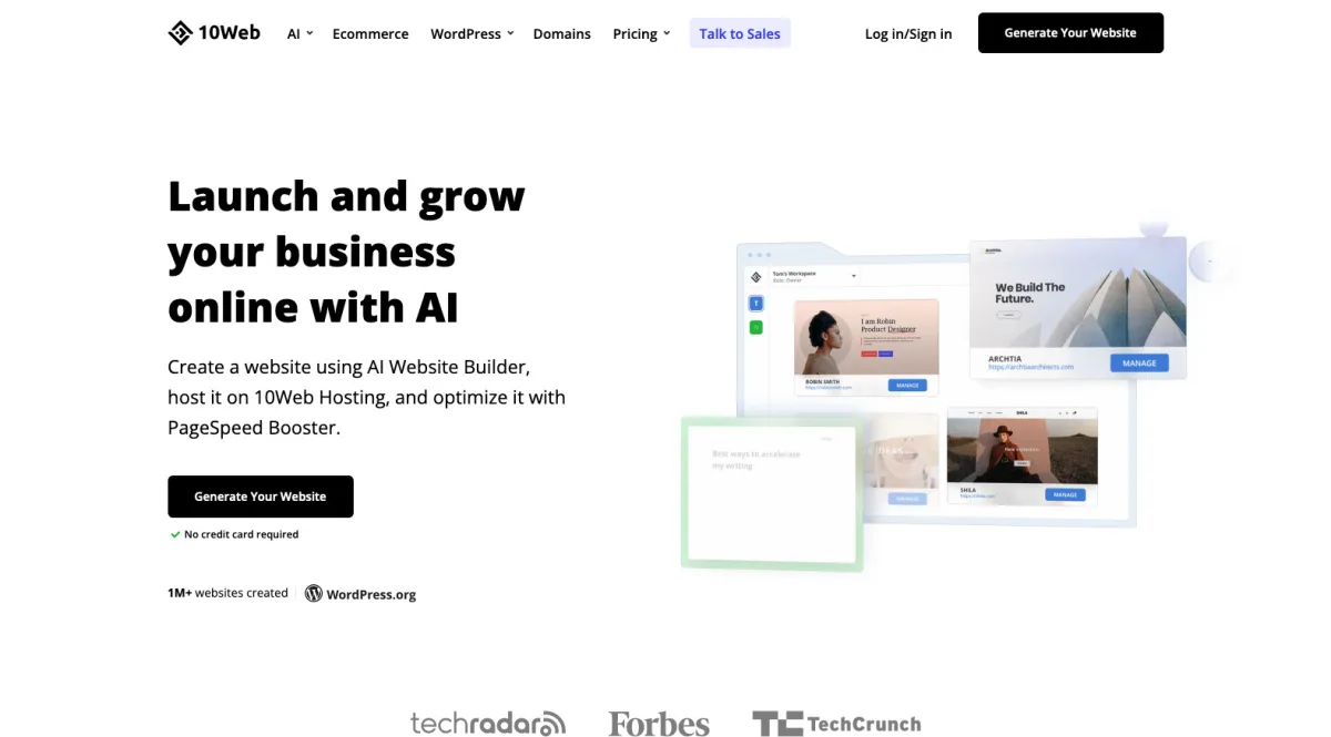 Interface 10Web : fonctionnalités, prix, alternatives