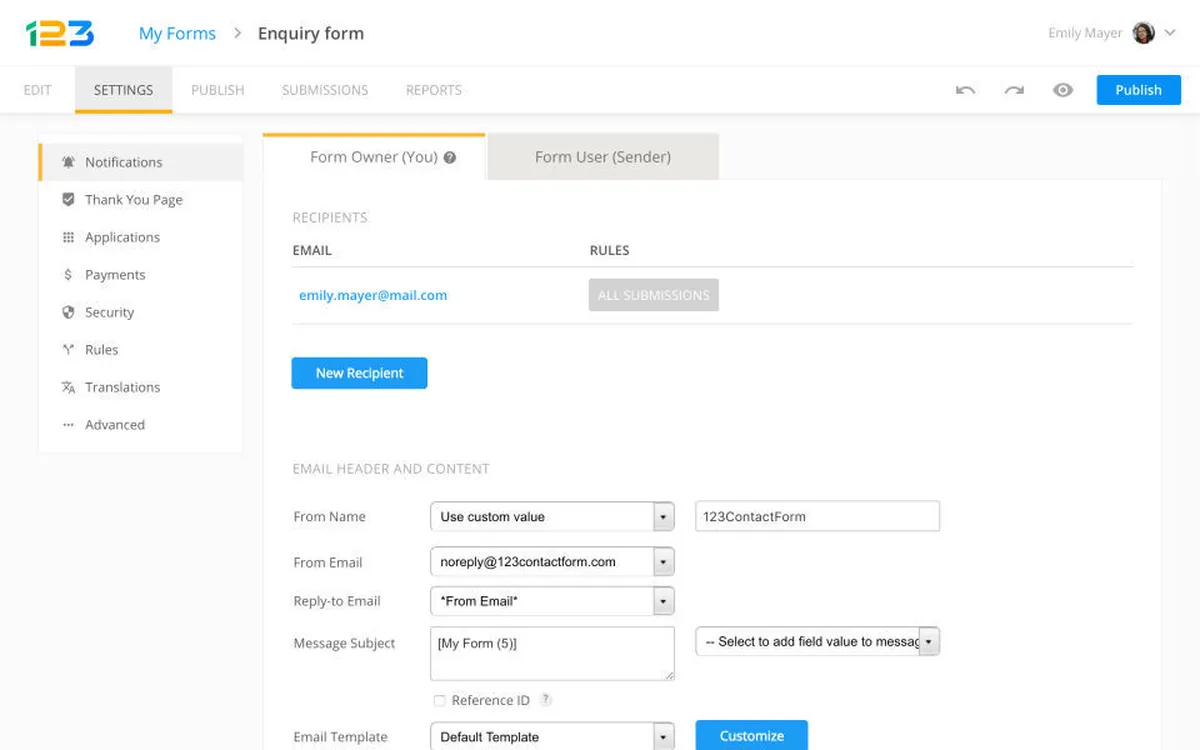 Interface 123FormBuilder: fonctionnalités, prix, alternatives