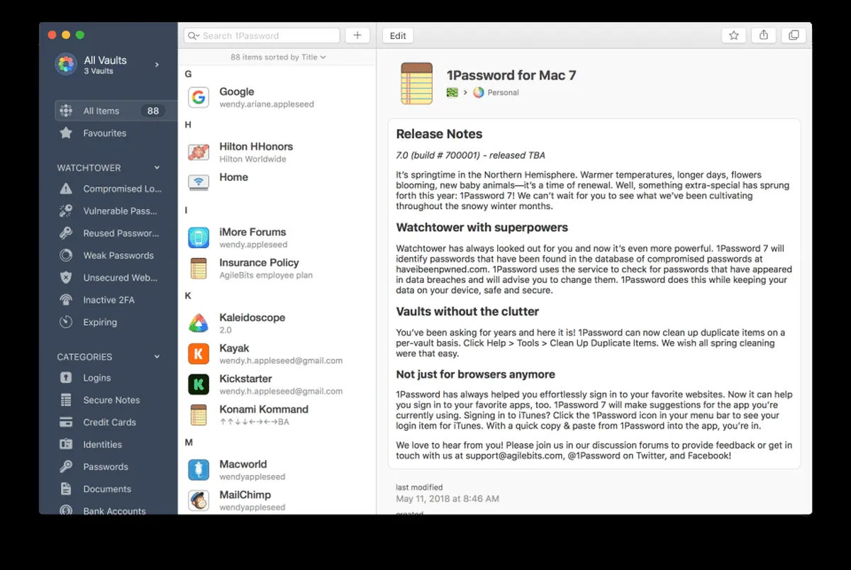 Interface 1Password: image, ergonomie, alternatives