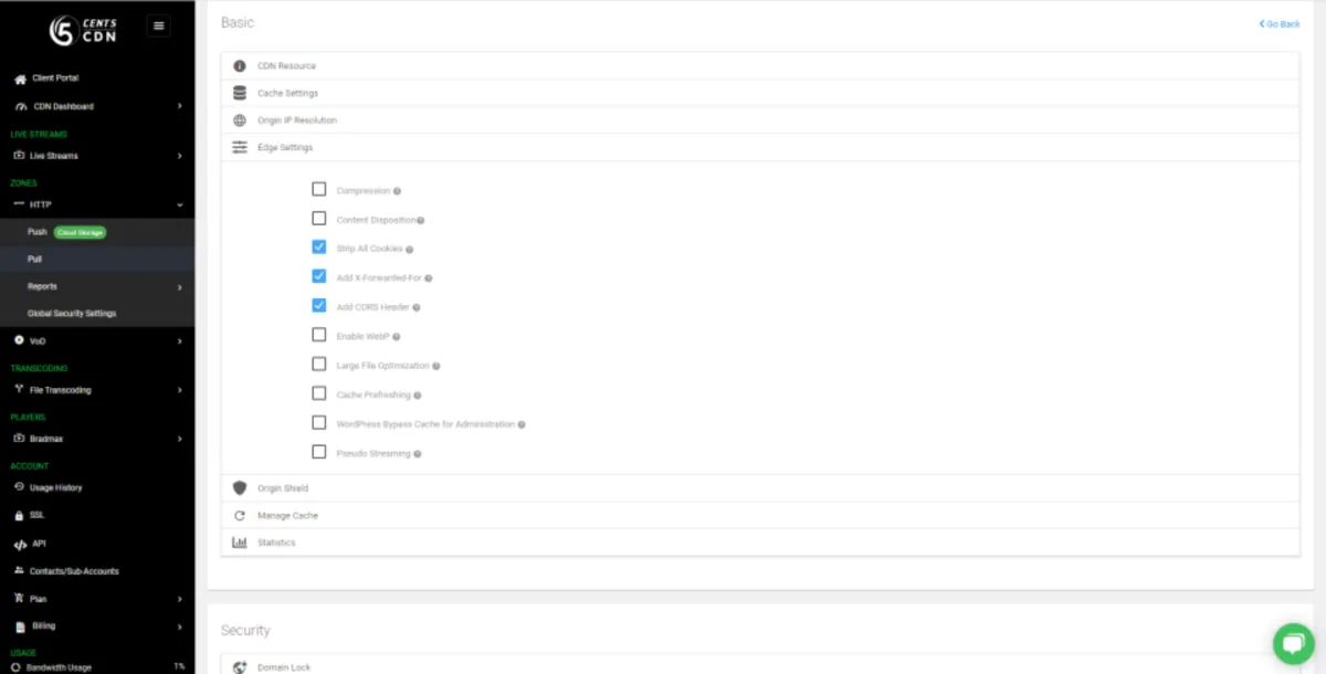 Interface 5centsCDN: fonctionnalités, prix, alternatives