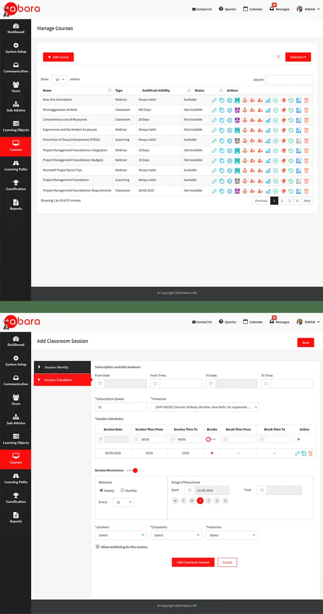 Interface Abara LMS: fonctionnalités, prix, alternatives
