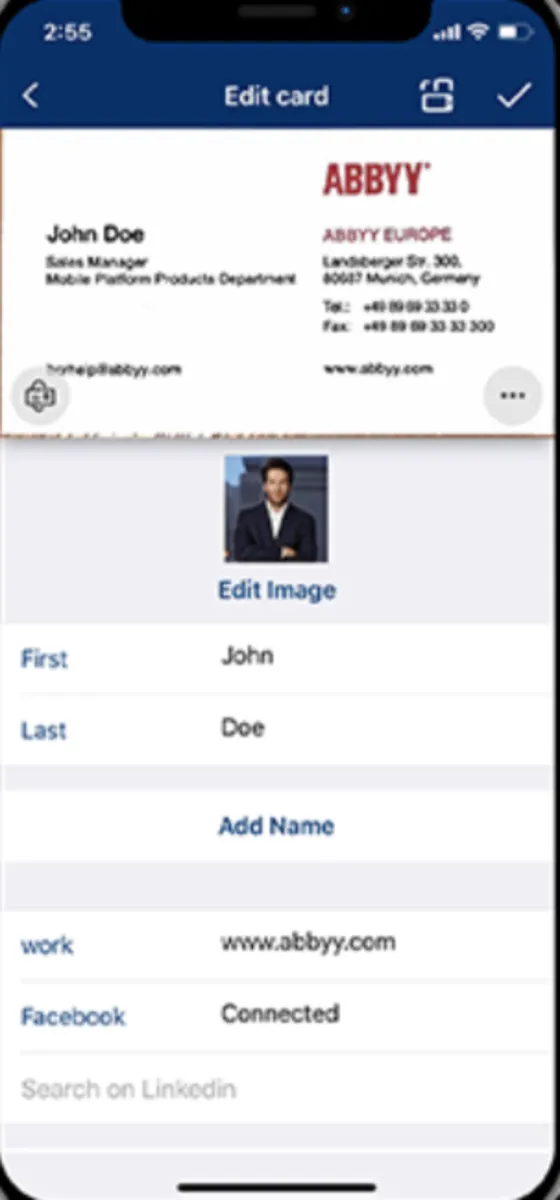 Interface Abbyy Business Card Reader: image, ergonomie, alternatives Interface Abbyy Business Card Reader: image, ergonomie, alternatives