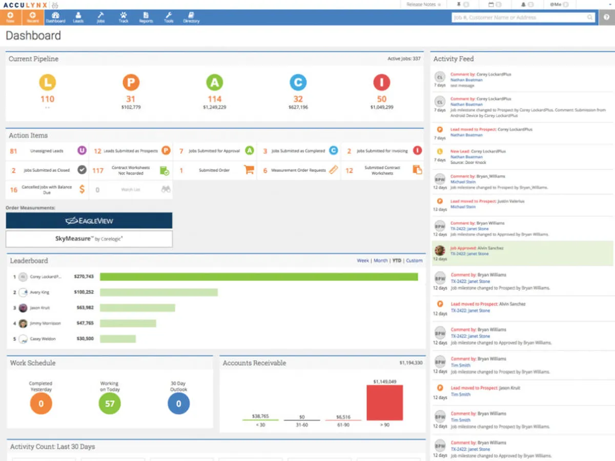 AccuLynx est un logiciel de gestion des interventions et tournées sur le terrain populaire qui existe en version gratuite ou payante (à partir de 0 €) 