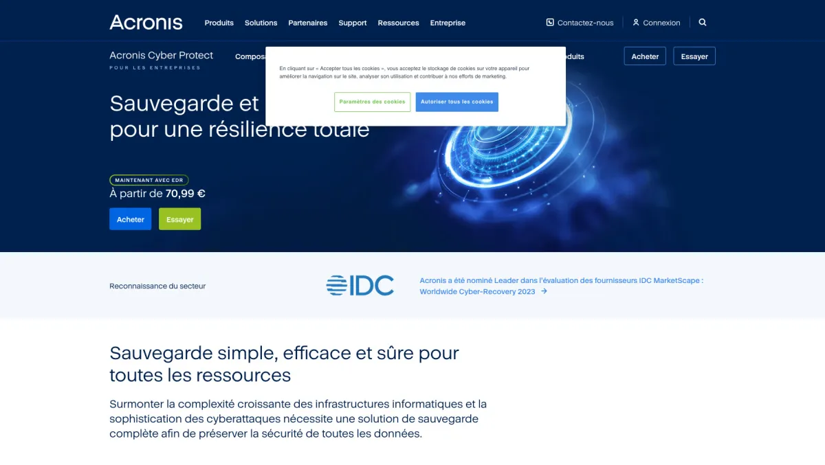 Interface Acronis Backup & Recovery : fonctionnalités, prix, alternatives