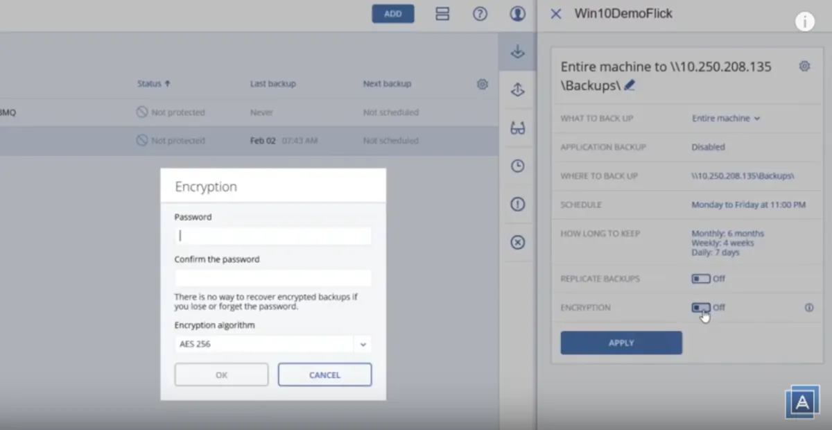 Interface Acronis Cyber Backup: fonctionnalités, prix, alternatives