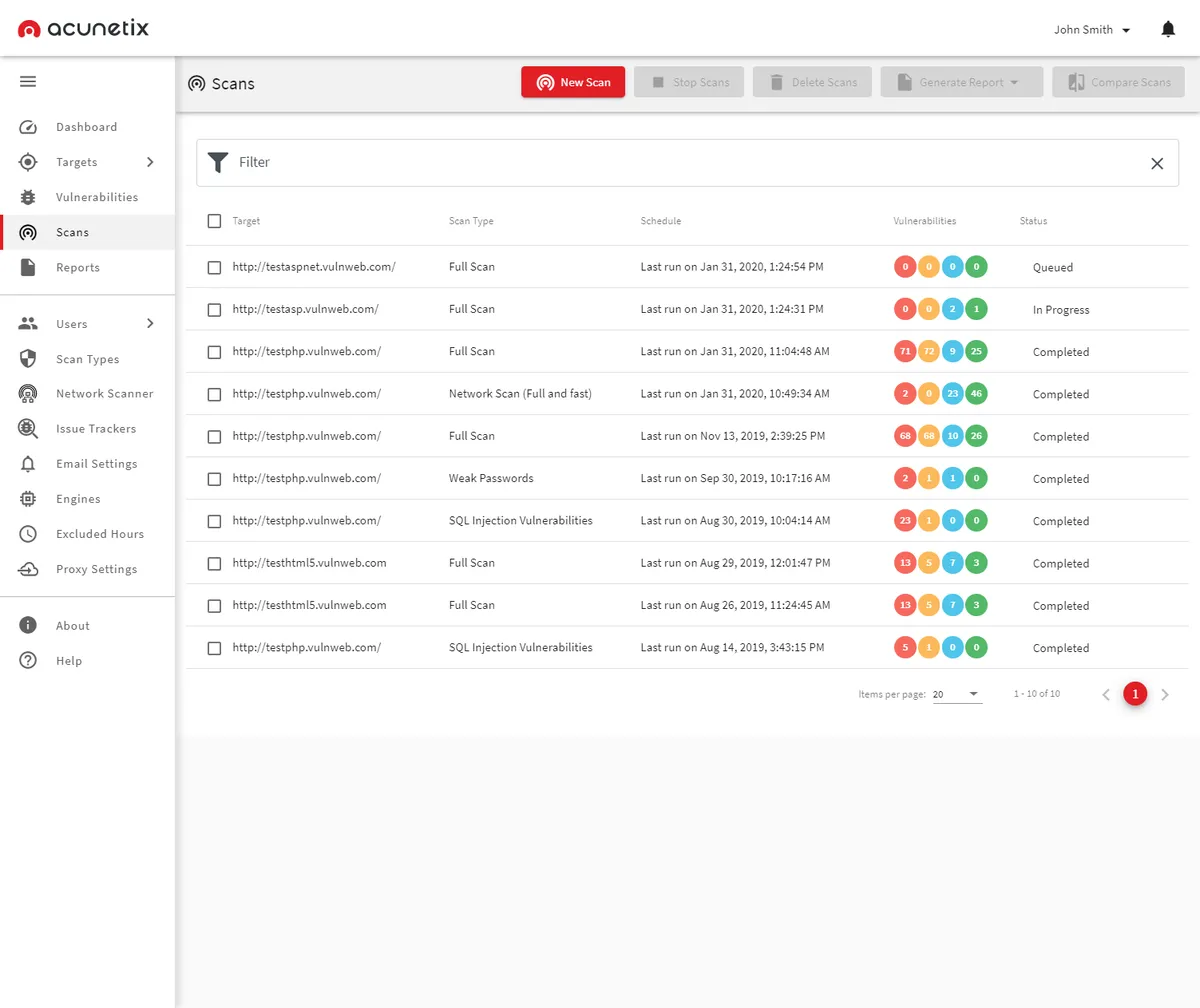 Interface Acunetix: fonctionnalités, prix, alternatives