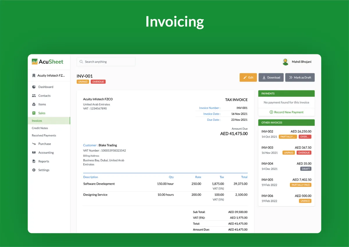 Interface AcuSheet: fonctionnalités, prix, alternatives